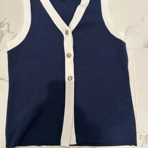 Navy and White Button Down Vest